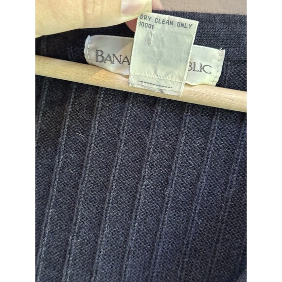 Banana Republic Merino Wool Sweater Vest Mens Large Navy Blue Button Up V Neck - Picture 4 of 7